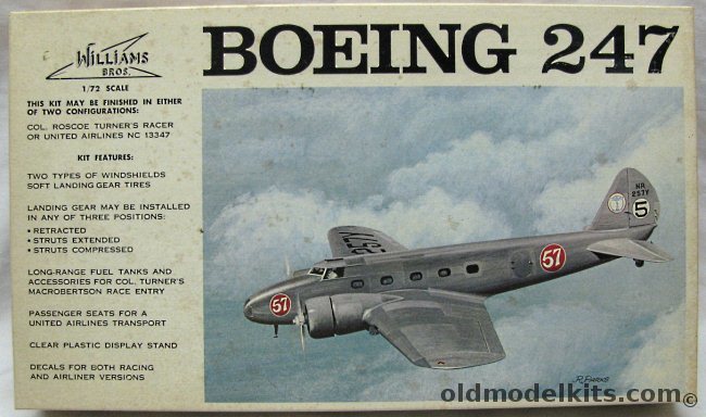 Williams Brothers 1/72 Boeing 247 With Microscale Decals - Roscoe Turner Racer or United Air Lines, 72-247 plastic model kit